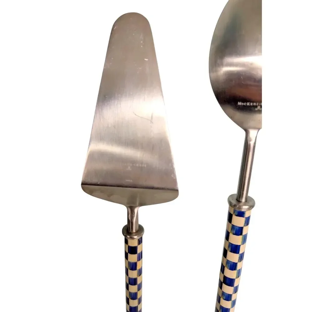 Mackenzie Childs Royal Check Supper Club Salad Serving Fork, Spoon & Pie Server